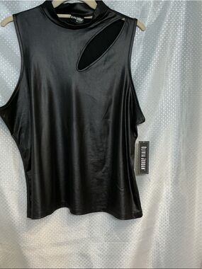 Olivia Jordan Black Faux-Leather Cutout Tank